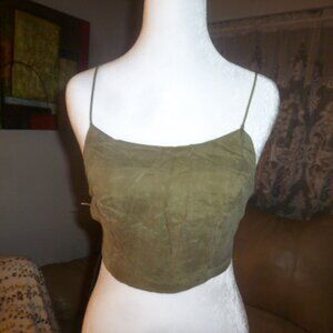 NWT LOCAL EUROPEAN women olive green cupro backless tie back cropped tank top